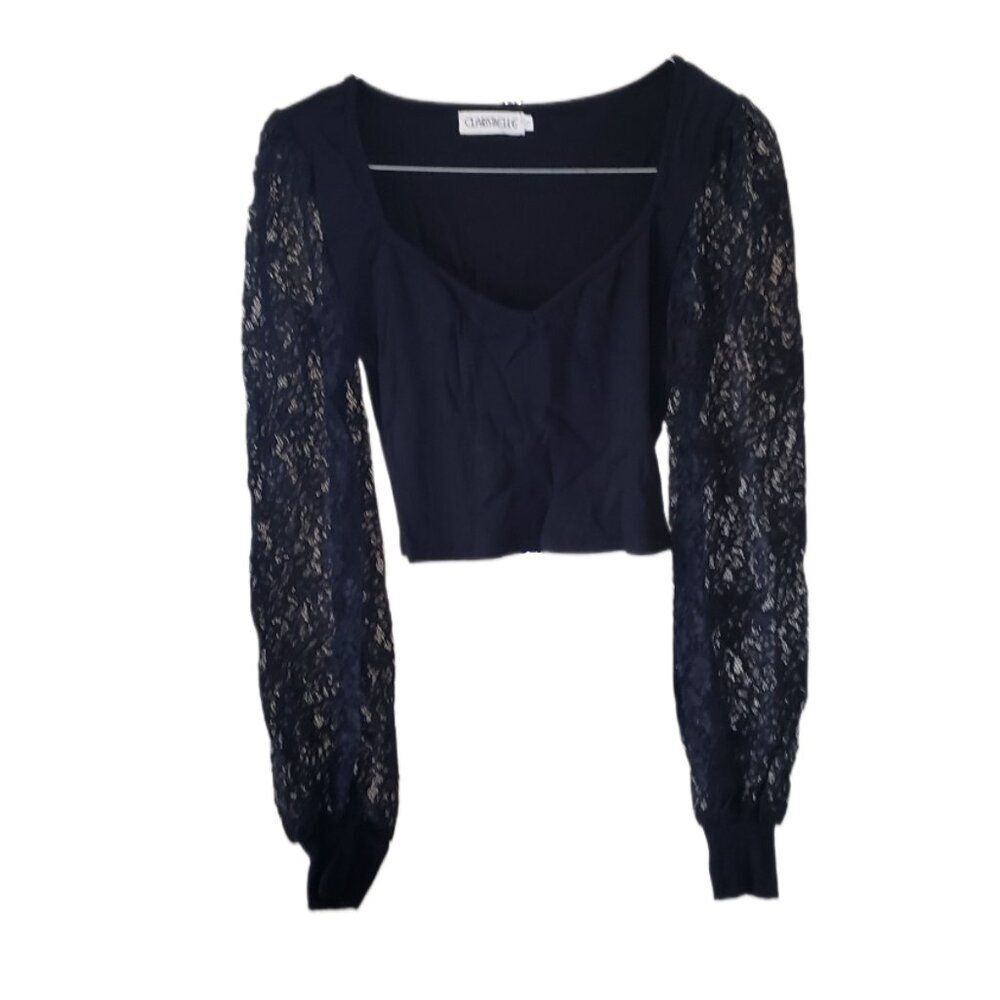 New Clarisbelle Black Slim Fit Puff Lace Sleeve Crop Top